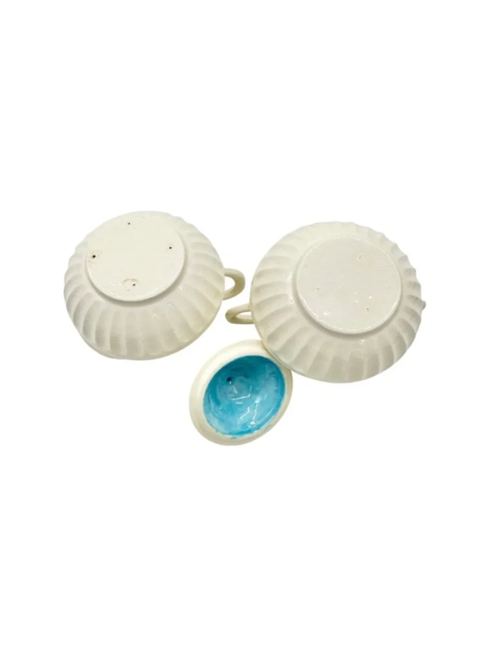 Childrens 17 Piece Ceramic Tea Set With Blue Interiors and White Exterior Design